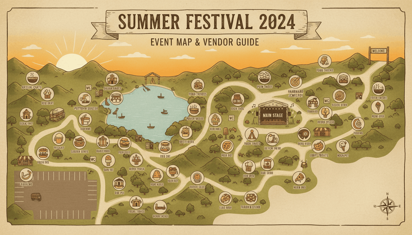 Event vendor map showing food and booth locations