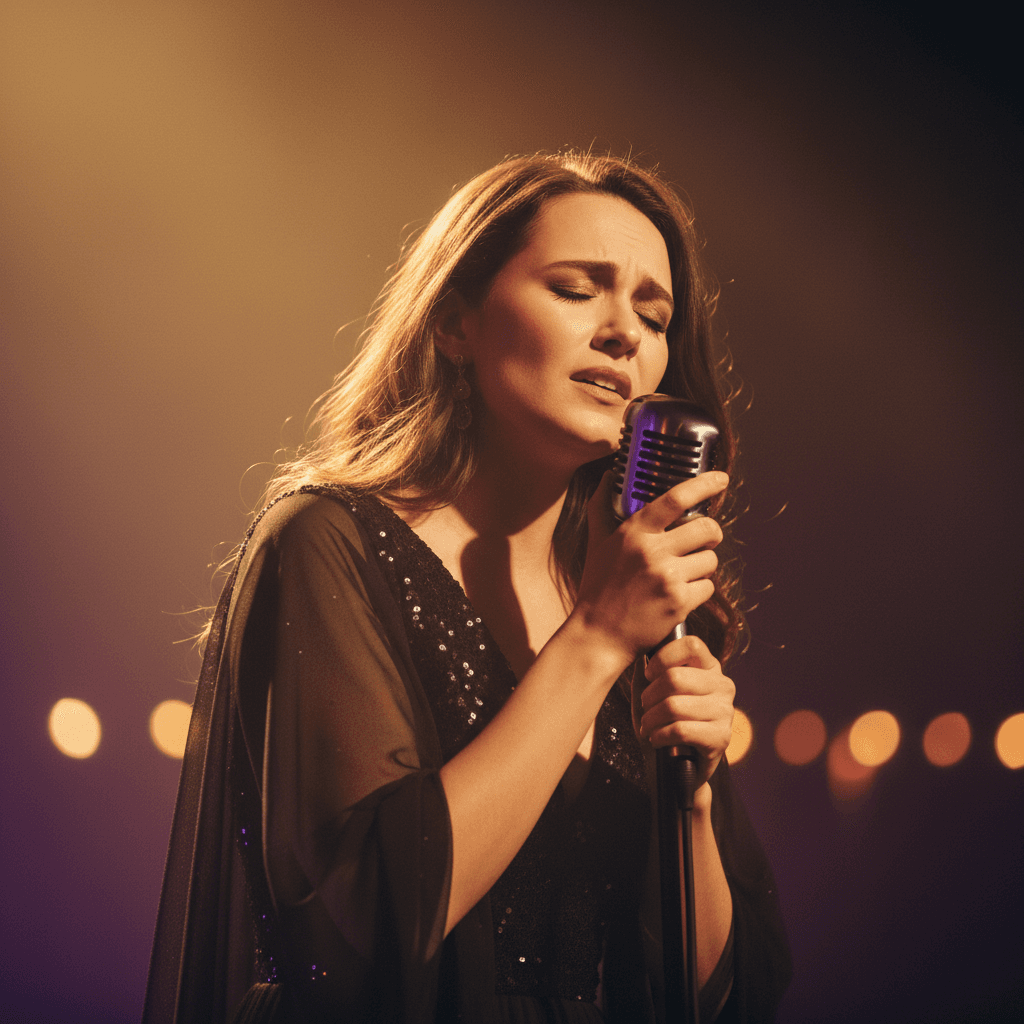 Young performer holding microphone on outdoor stage