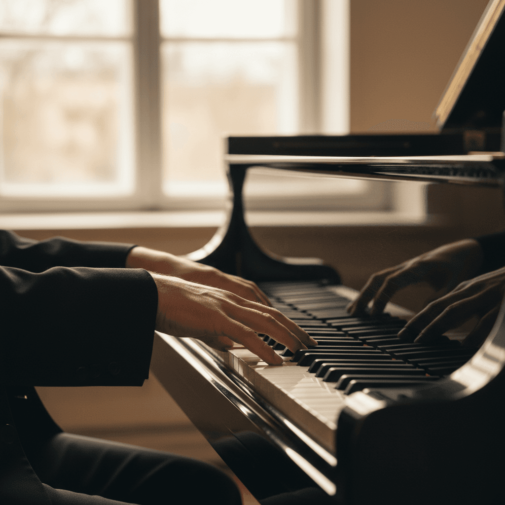 Young pianist performing on piano