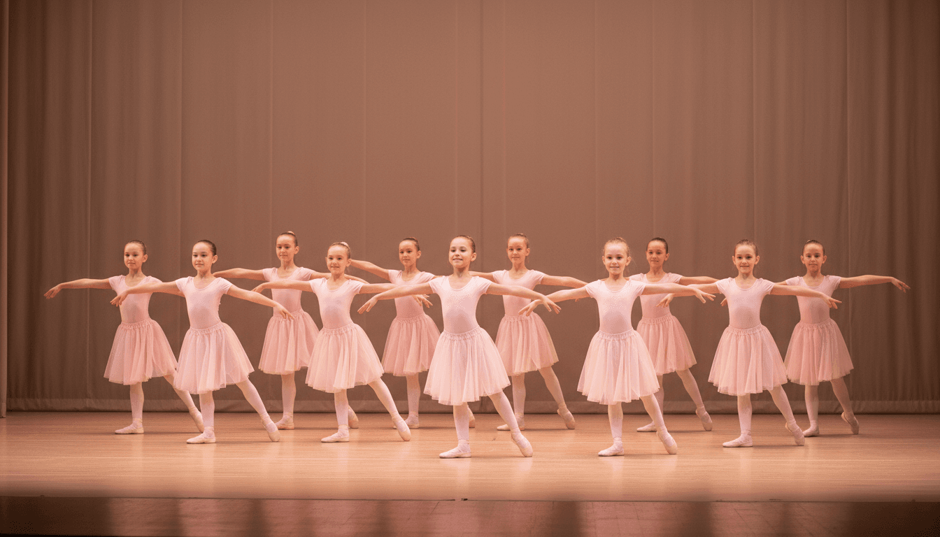 Children dance group performing on stage